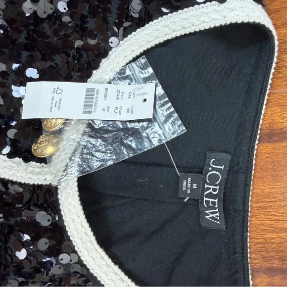 NWT J. Crew Sequin Lady Jacket Blazer Black White Size M - Picture 9 of 11